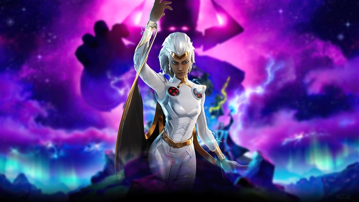 Storm from Fortnite with Galactus in the background 4K