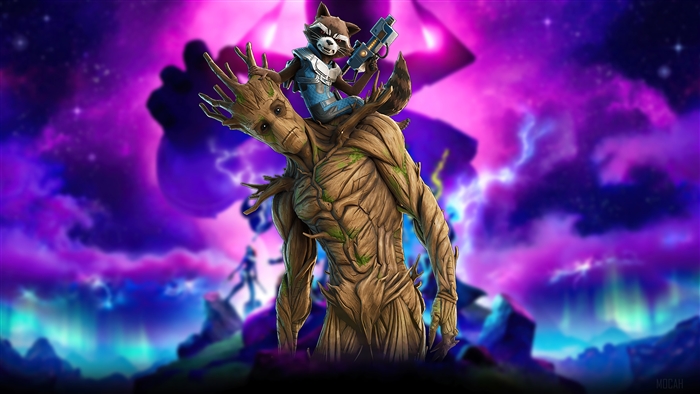 Groot and Rocket Raccoon from Fortnite 4K