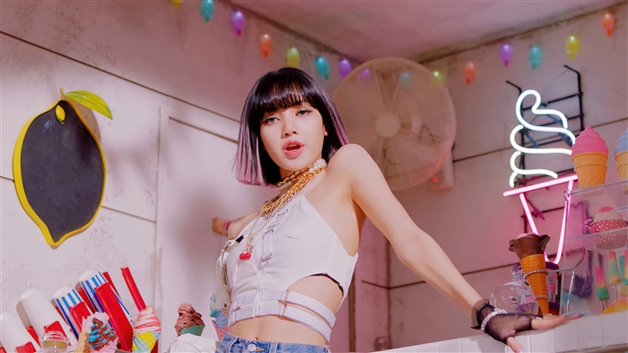 Lisa from BLACKPINK in Colorful Ice Cream Setting 4k