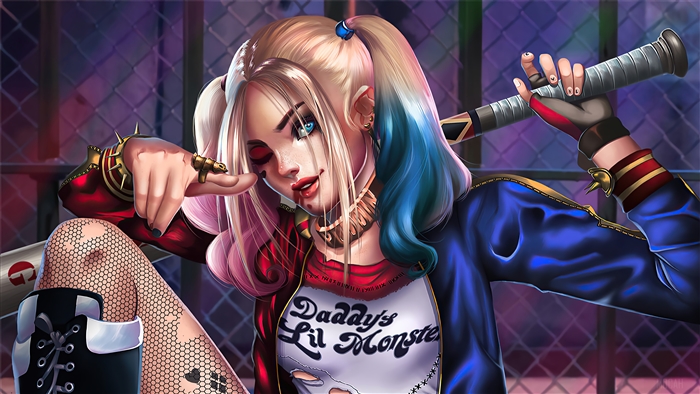 Harley Quinn from DC Comics with a baseball bat