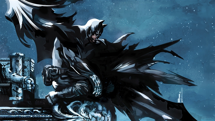Batman from DC Comics watching over a city 4K