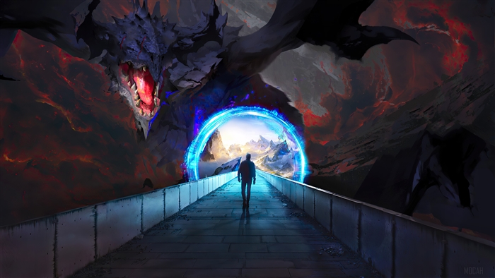 Dragon Guarding a Portal in Fantasy Realm 4K