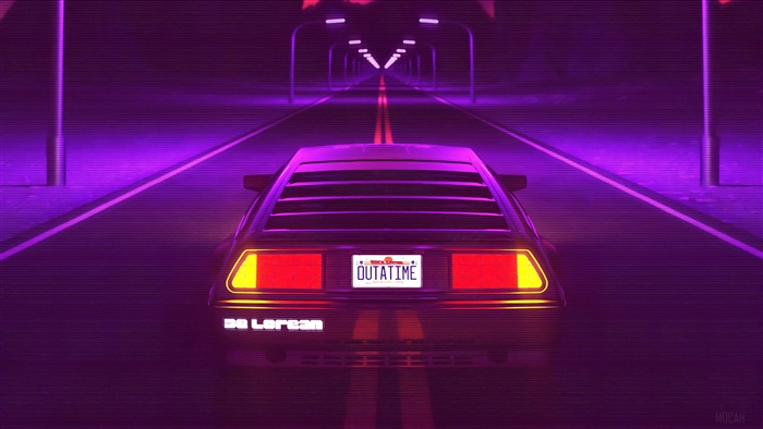 DeLorean Synthwave Night Road 4K