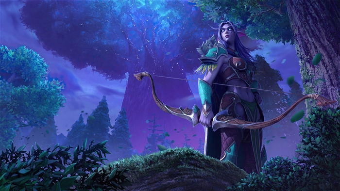 Night Elf Hunter with Bow from World of Warcraft 4K