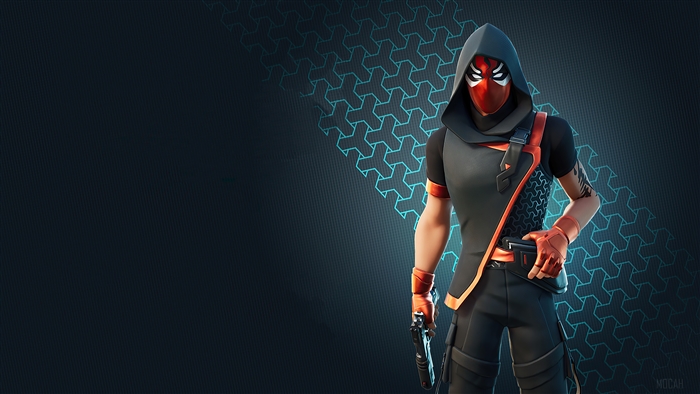 Fortnite character with red mask and hood