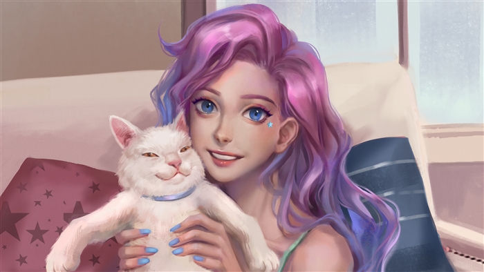 Seraphine from League of Legends with a cat