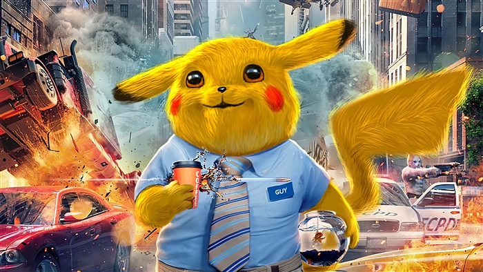 Pikachu as Free Guy in Explosive City Scene 4K