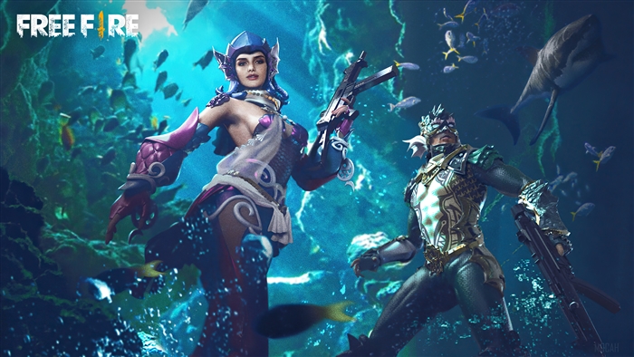 Free Fire characters in underwater battle attire