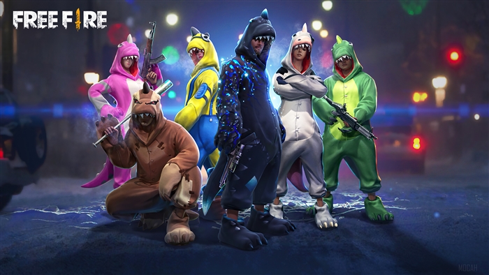 Garena Free Fire Characters in Dino Costumes 4K