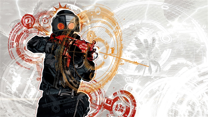 Soldier with futuristic weapon and HUD elements