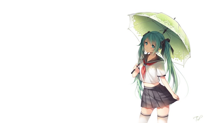 Hatsune Miku with Long Aqua Hair Holding Umbrella