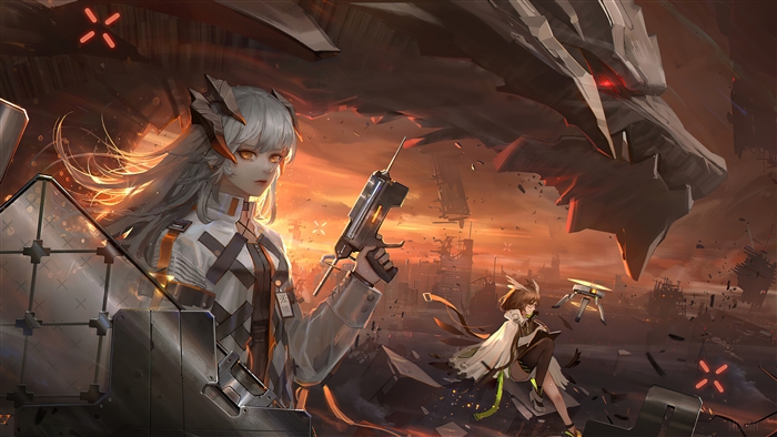 Saria and Silence from Arknights with a dragon