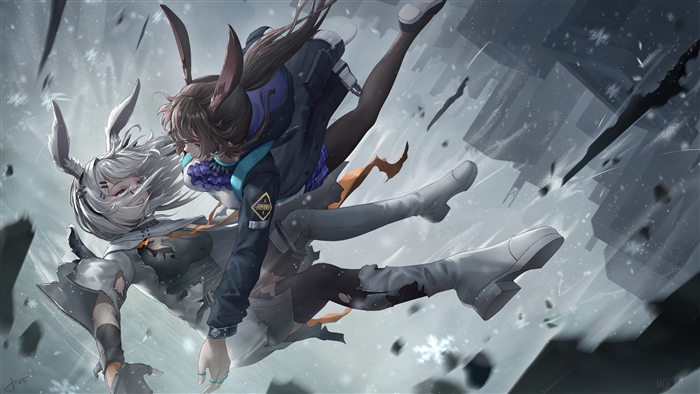 Arknights Frostnova and Amiya in Falling Snow 4K