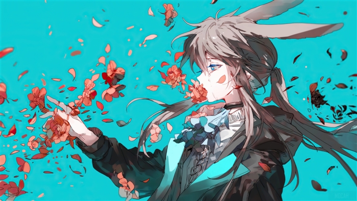 Amiya from Arknights with Red Flowers in 4K