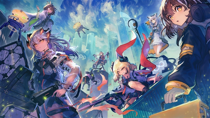 Arknights Anime Girls with Weapons in City