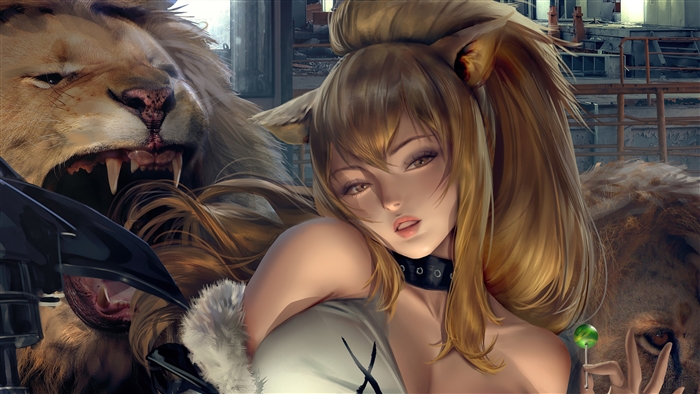 Anime Girl with Lion from Arknights 4K