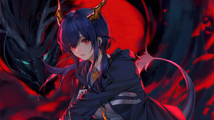 Chen from Arknights with a dragon