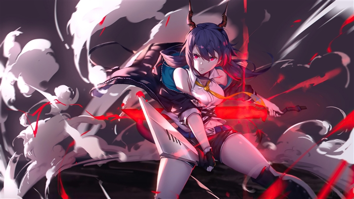 Chen from Arknights with a glowing sword