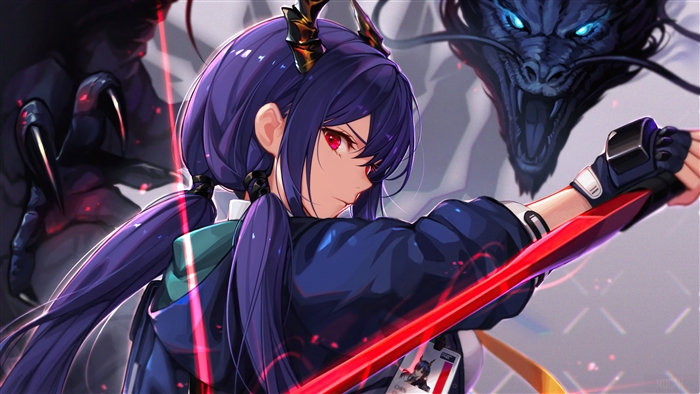 Arknights Anime Girl with Sword and Dragon 4K