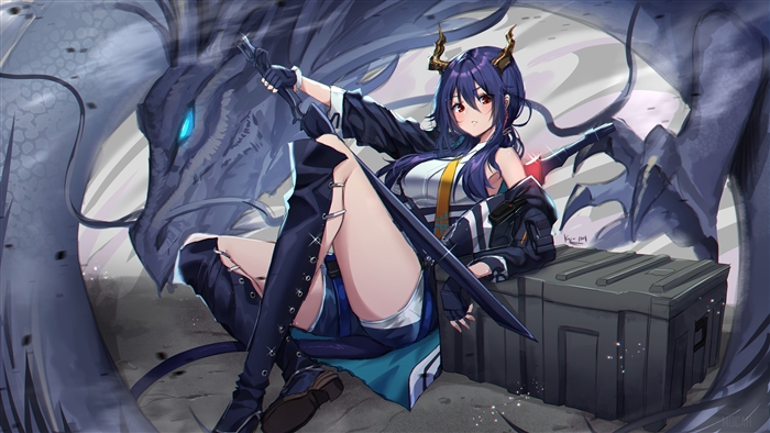 Chen from Arknights with a dragon
