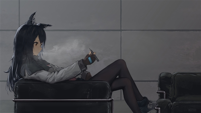 Texas from Arknights Smoking in Dark Room 4K