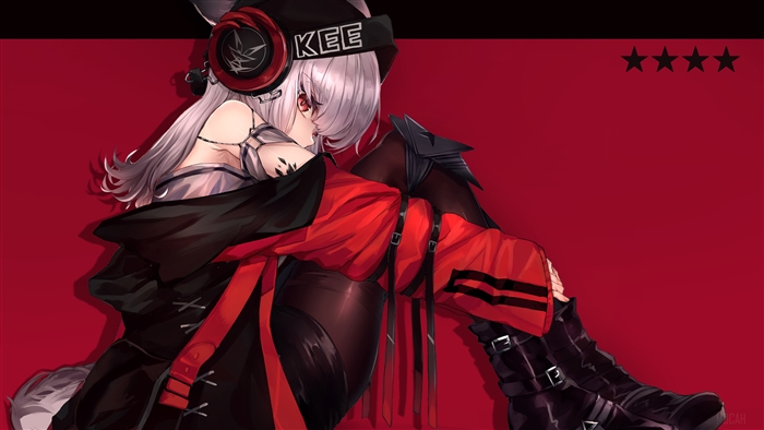 Frostleaf from Arknights in Red and Black Outfit 4K