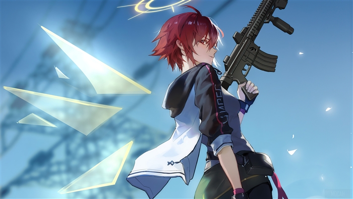 Exusiai from Arknights with a rifle