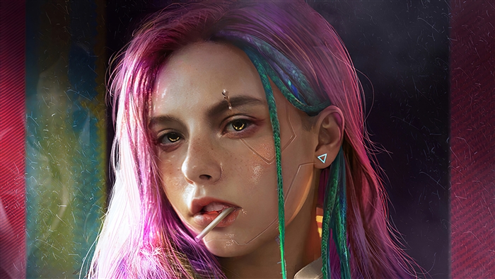 Cyberpunk Girl with Vibrant Hair in 4K