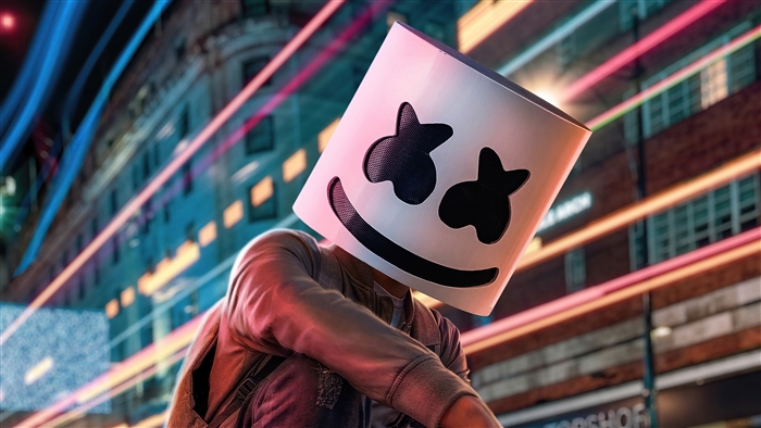 Marshmello DJ Wearing Mask with Colorful Lights 4K