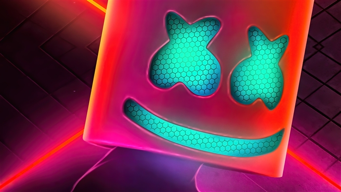 Marshmello Neon Mask Close-Up 4K