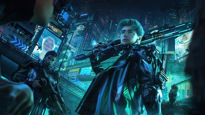Cyberpunk soldiers in a futuristic city 4K