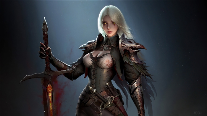 Fantasy Warrior Girl with Bloody Sword 4K