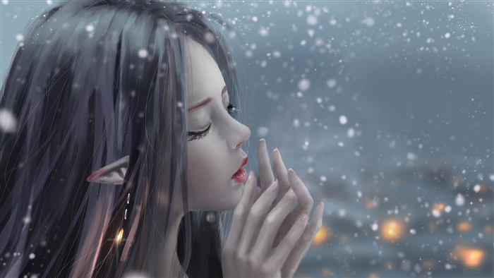 Elf Girl in Snowy Fantasy Scene 4K