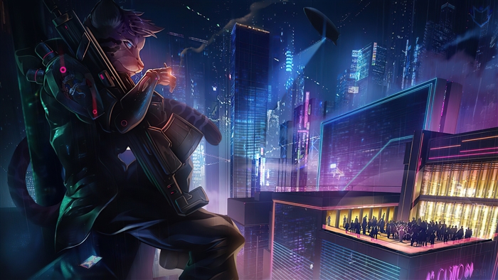 Cyberpunk Soldier with Beast in Neon City 4K