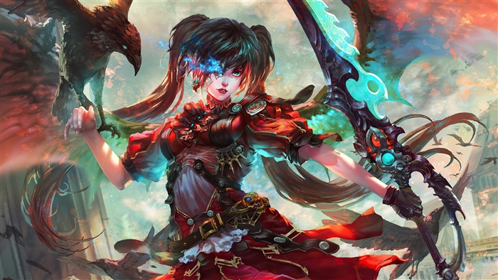 Anime girl with sword and eagle