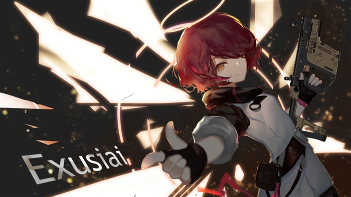 Exusiai from Arknights holding a gun