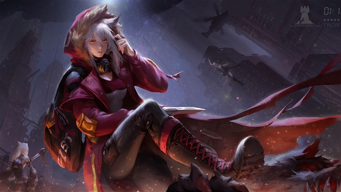 Projekt Red from Arknights in Rainy City 4K