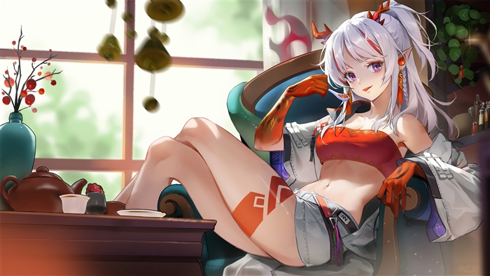 Nian from Arknights in Relaxed Pose 4K