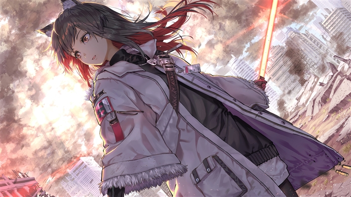 Texas from Arknights holding a lightsaber