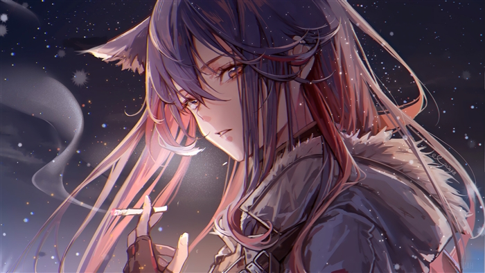 Texas from Arknights smoking in the snow 4K