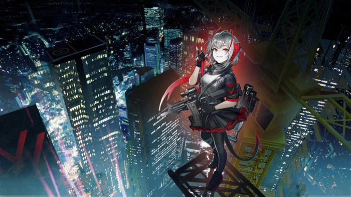 Arknights Anime Girl in Night City 4K