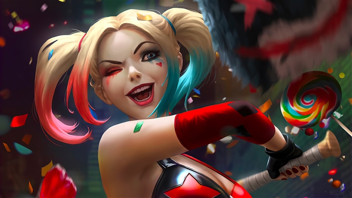 Harley Quinn Vibrant 4K Artwork with Lollipop