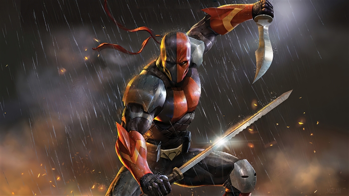 Deathstroke from DC Comics with swords 4K