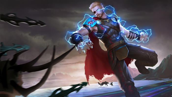 Thor from Marvel Comics with lightning
