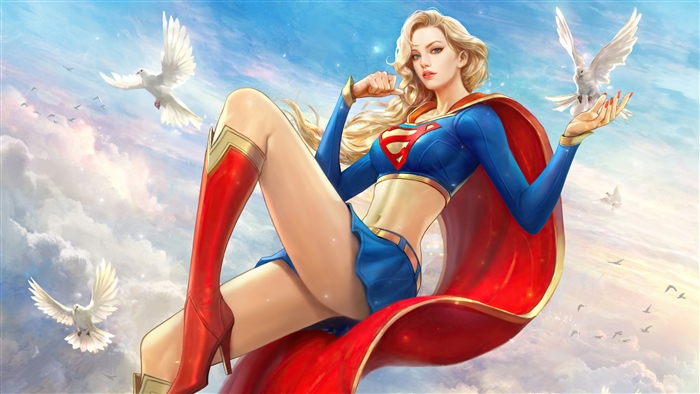 Supergirl in Blue and Red Suit with Doves 4K