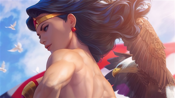 Wonder Woman with Eagle and American Flag 4K