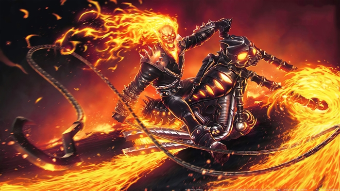 Ghost Rider Motorcycle with Flaming Chain 4K