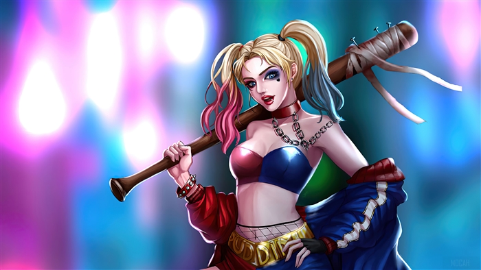 Harley Quinn from DC Comics with a baseball bat