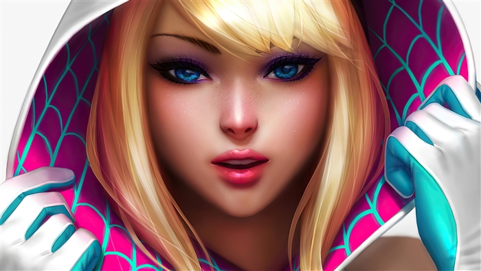 Spider Gwen Portrait with Blue Eyes and Hood 4K