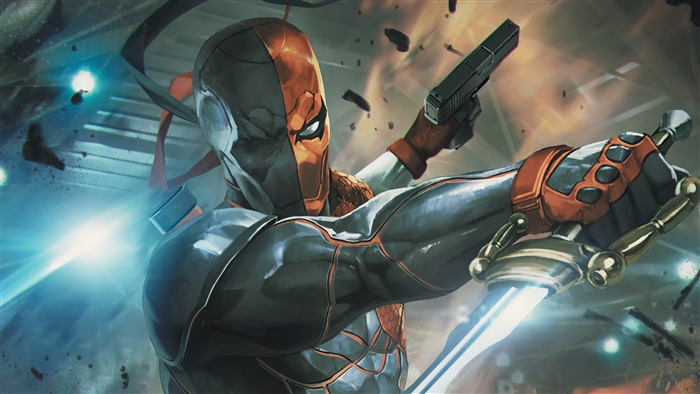 Deathstroke from DC Comics with sword and gun